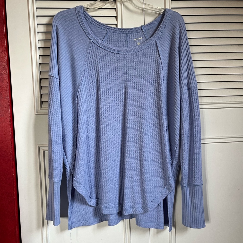 Ruff Hewn Periwinkle Blue Long Sleeve Waffle Top Sz XL